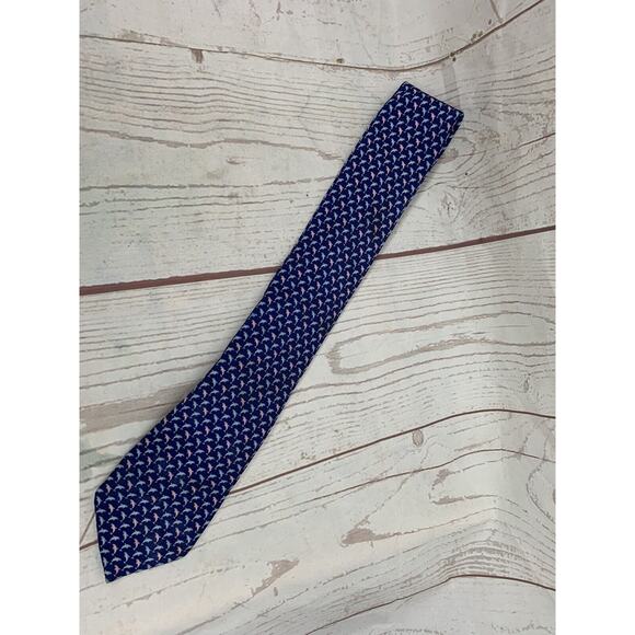 IZOD Blue/Pink TINY DOLPHINS‎ REPEAT SILK NECKTIE TIE - Picture 1 of 4